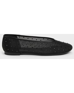 Charles & Keith Mesh Crystal Ballet Flats - Black