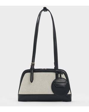 Charles & Keith Enola Canvas Two-Tone Elongated-Handle Bag - White