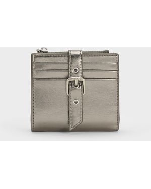 Charles & Keith Blaise Metallic Grommet-Belt Top-Zip Small Wallet - Gray