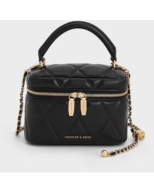 Charles & Keith Arwen Quilted Top Handle Vanity Bag - Black