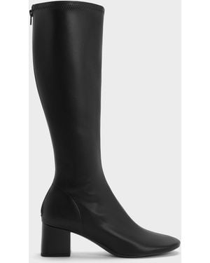 Charles & Keith Block Heel Knee Boots - Black