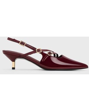 Charles & Keith Patent Buckle-strap Kitten Heel Slingback Court Shoes - Multicolour