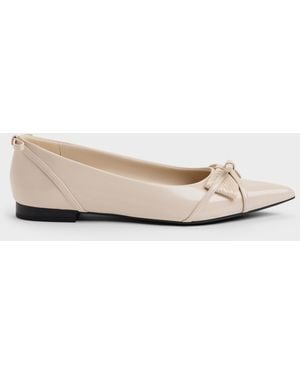 Charles & Keith Bettina Double-Bow Pointed Ballet Flats - Natural