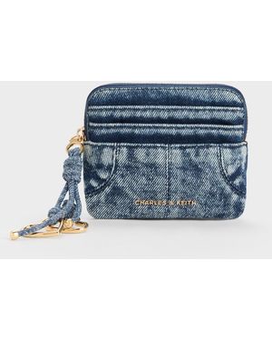 Charles & Keith Ciara Denim Top-Zip Card Holder - Blue