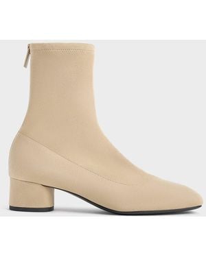 Charles & Keith Stitch-Trim Heeled Ankle Boots - Natural