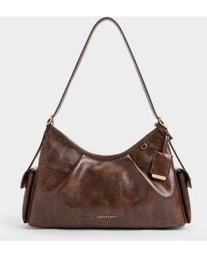 Charles & Keith Khai Side-Pocket Shoulder Bag - Brown