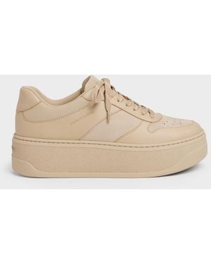 Charles & Keith Faux Suede Platform Trainers - Natural