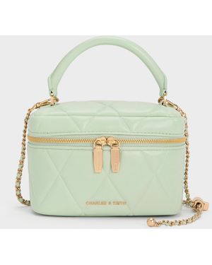 Charles & Keith Arwen Quilted Top Handle Vanity Bag - Green