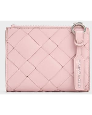 Charles & Keith Ivette Woven Top-Zip Small Wallet - Pink