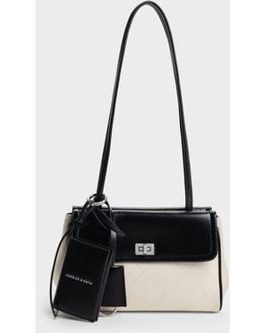 Charles & Keith Apfra Two-Tone Quilted Tote Bag - White