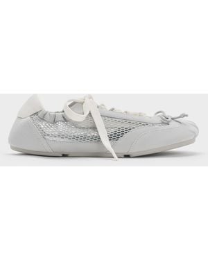 Charles & Keith Cece Mesh Ruched Bow Ballet Sneakers - White