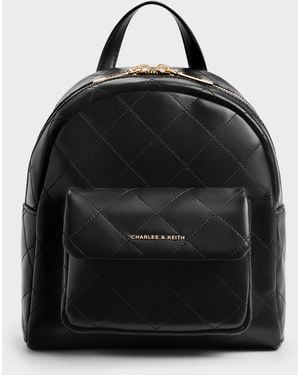 Charles & Keith Alva Quilted Front-pocket Backpack - Black