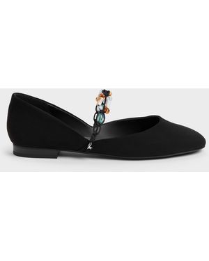 Charles & Keith Franca Faux Suede Beaded-Strap Mary Janes - Black