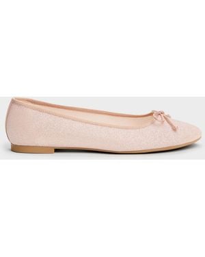 Charles & Keith Glittered Mesh Bow Ballet Flats - Pink