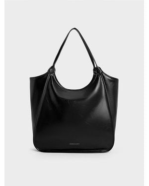 Charles & Keith Sianna Crinkle-Effect Slouchy Tote Bag - Black