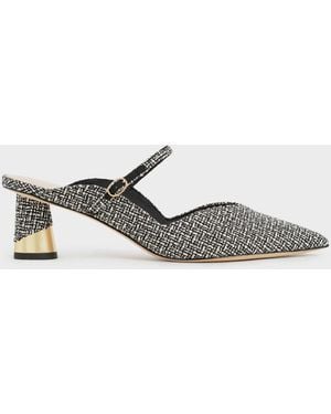 Charles & Keith Cammie Tweed Metallic-heel Mules - White