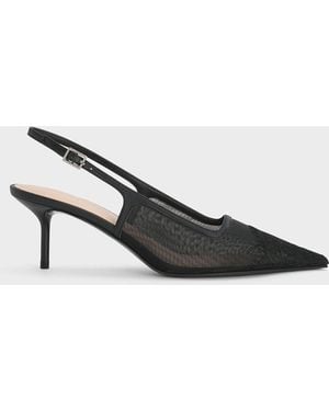 Charles & Keith Mesh & Lace Pointed-toe Slingback Court Shoes - Multicolour