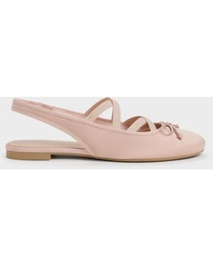 Charles & Keith Satin Crossover Slingback Ballet Flats - Pink