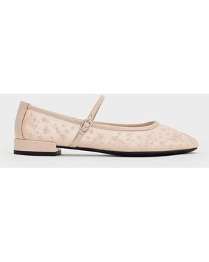Charles & Keith Gertrude Mesh Embroidered Floral Mary Janes - White
