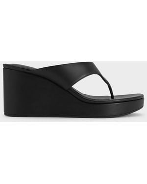 Charles & Keith Thong Platform Wedges - Black