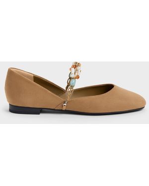 Charles & Keith Franca Faux Suede Beaded-Strap Mary Janes - White