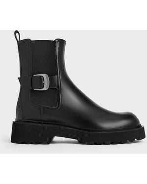 Charles & Keith Side-buckle Ridged-sole Chelsea Boots - Black