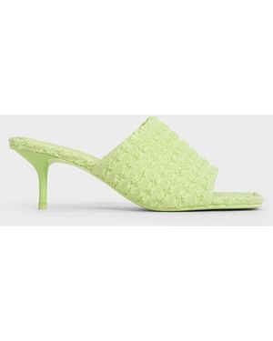 Charles & Keith Loren Textured Kitten-Heel Mules - Green