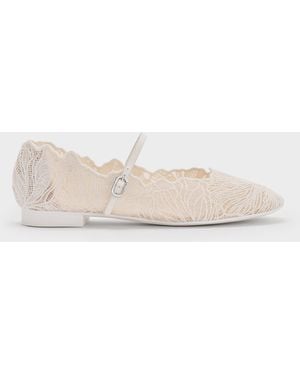 Charles & Keith Crochet Floral Mary Jane Flats - Natural