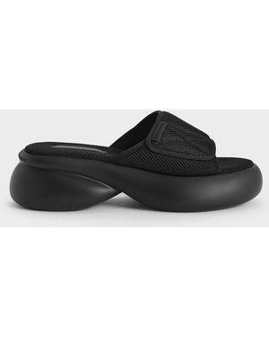 Charles & Keith Mesh Platform Sporty Slide Sandals - Black