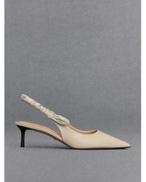 Charles & Keith Tully Leather Ruched-strap Slingback Court Shoes - Grey
