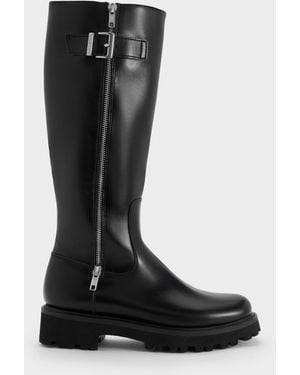 Charles & Keith Lyndon Buckled Knee-High Boots - Black