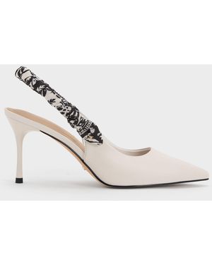 Charles & Keith Tayari Leather Printed-Strap Slingback Court Shoes - White