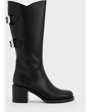 Charles & Keith Masei Grommet-Strap Knee-High Boots - Black