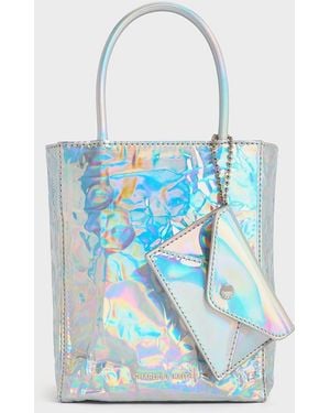Charles & Keith Matina Holographic Crinkle-Effect Tote Bag - Blue