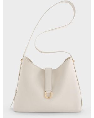 Charles & Keith Gabine Leather Belted Hobo Bag - White