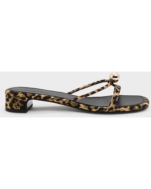 Charles & Keith Georgie Leopard-Print Metal-Ball Heeled Mules - White