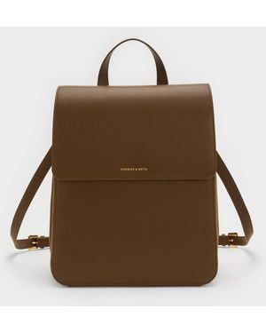 Charles & Keith Octavia Front-Flap Backpack - Brown