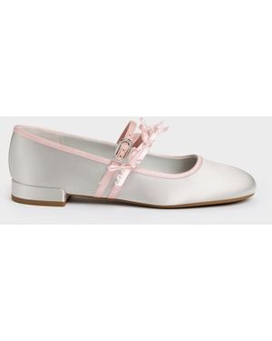 Charles & Keith Noelie Satin Pearl-Bow Mary Janes - White
