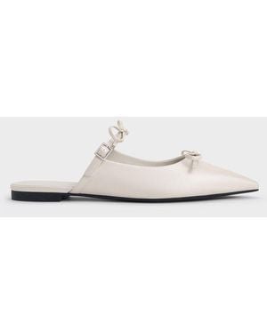 Charles & Keith Double-Bow Pointed-Toe Mules - White