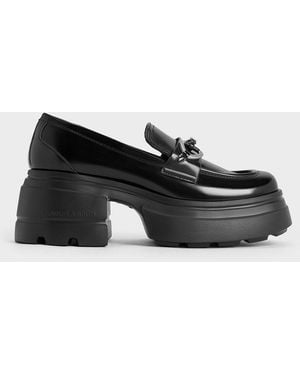Charles & Keith Metallic-Accent Chunky Platform Loafers - Black