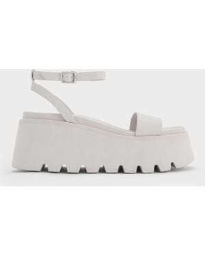 Charles & Keith Ridged-Sole Ankle-Strap Flatform Sandals - White