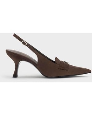Charles & Keith Griselda Faux Suede Slingback Court Shoes - Brown