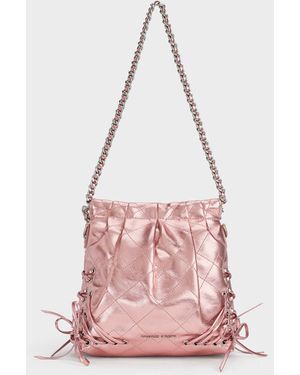 Charles & Keith Duo Metallic Grommet Chain-Handle Two-Way Backpack - Pink