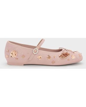Charles & Keith Sadira Satin Embroidered Sequinned Mary Jane Flats - Pink