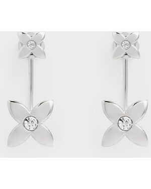 Charles & Keith Felicity Flower-Motif Crystal Stud Jacket Earrings - White
