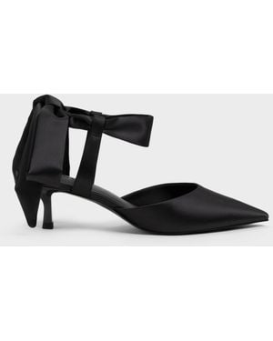 Charles & Keith Satin Tie-around Pointed Kitten Heels - White
