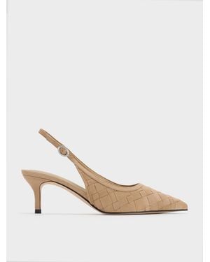 Charles & Keith Ivette Faux Suede Woven Pointed-Toe Slingback Court Shoes - White