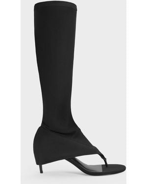 Charles & Keith Aether Faux Suede Thong Boots - Black