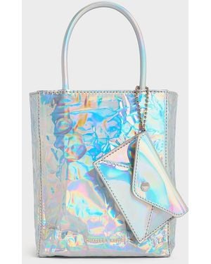 Charles & Keith Matina Holographic Crinkle-Effect Tote Bag - Blue