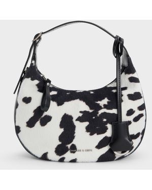 Charles & Keith Vega Furry Cow-Print Hobo Bag - Multicolor